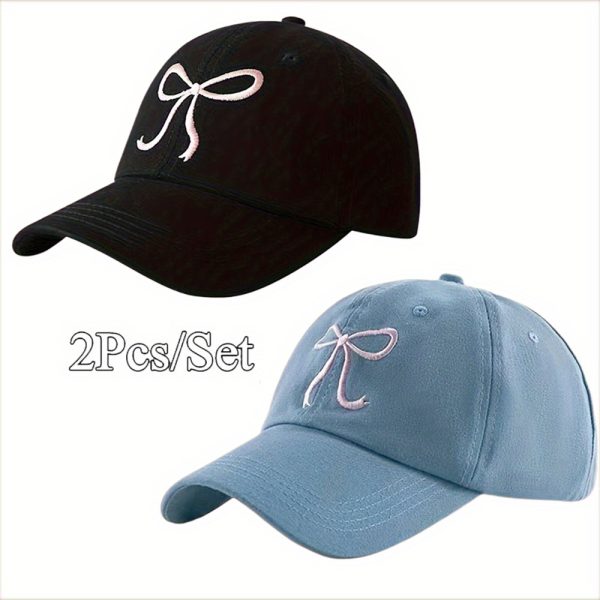 2pcsu002f set funky baseball cap lightweight polyester adjustable baseball cap cute bowknot dad hat with soft top available in black, grey, apricot, and pink for casual wear