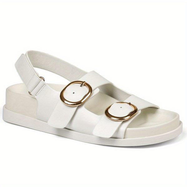 women's flat sandals comfortable casual summer beach vacation double buckle wide band sandals for women dress holiday leisure outdoor shoes