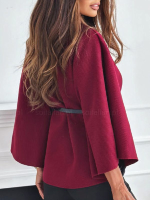 elegant women's cape coat chic gray long sleeve belted jacket with stand collar, warm & stylish for fallu002fwinter, loose fit, non stretch fabric, perfect for casual or formal occasions, winter outerwear | belted cape | nonstretch fabric