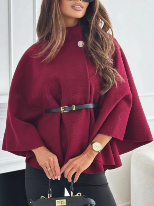 elegant women's cape coat chic gray long sleeve belted jacket with stand collar, warm & stylish for fallu002fwinter, loose fit, non stretch fabric, perfect for casual or formal occasions, winter outerwear | belted cape | nonstretch fabric