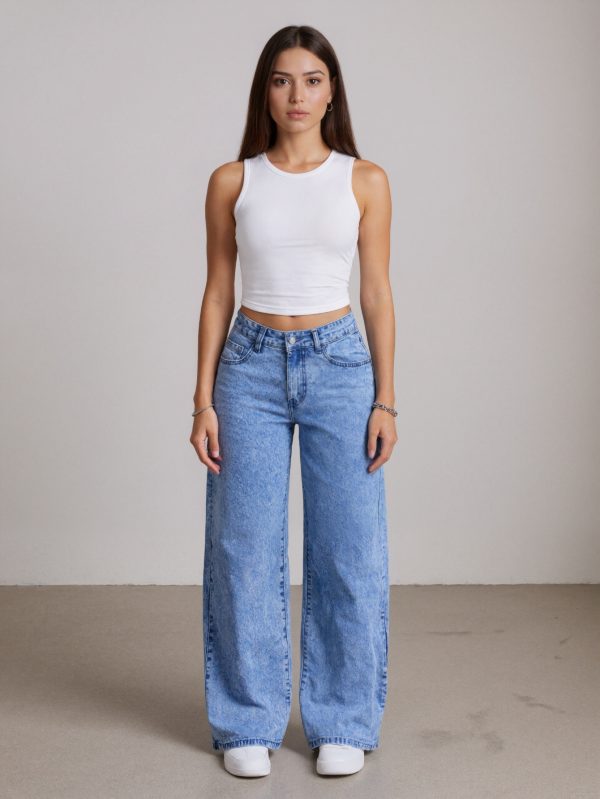 women's high waist wide leg embroidered jeans elastic, fashionable, elegant retro denim, perfect for casual wearing, commuting, and all seasons