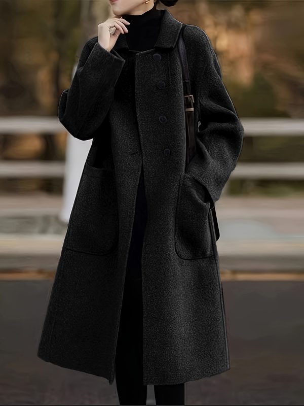 women's elegant coat, long sleeve, solid color, regular fit, h shape, autumnu002fwinter fashion, no belt, with pockets, polyester fabric, special collection