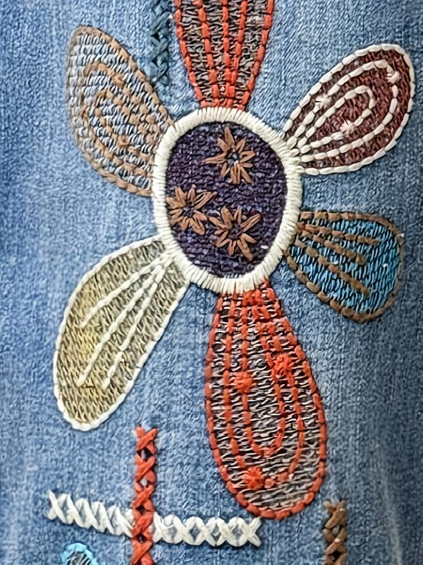 women's floral embroidered baggy jeans elastic waist wide leg denim pants, relaxed fit lightweight all season casual & formal outfits, 2025 new design, ladies jeans, versatile clothing, detailed embroidery