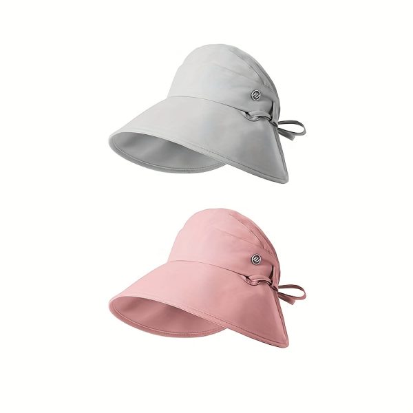 2pcs sets women's sun hats, wide brim semi open crown, breathable summer outdoor cap, adjustable strap, foldable, for horse racing events & casual outings, durable headwear, sun hats for women, quick dry fabric hat, elegant sun visor, sporty sun cap