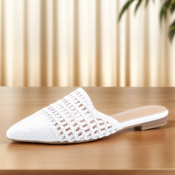 2025 women's spring summer pointed toe mules woven cut out sandal slippers elegant slingback slides for casual & comfort