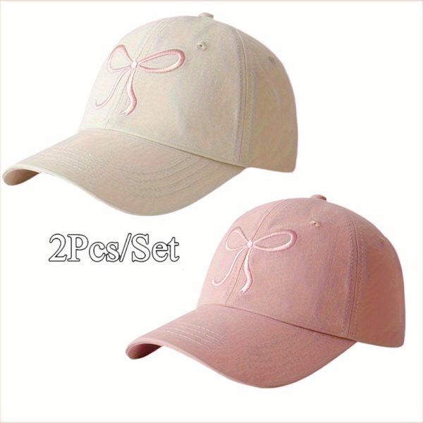 2pcsu002f set funky baseball cap lightweight polyester adjustable baseball cap cute bowknot dad hat with soft top available in black, grey, apricot, and pink for casual wear