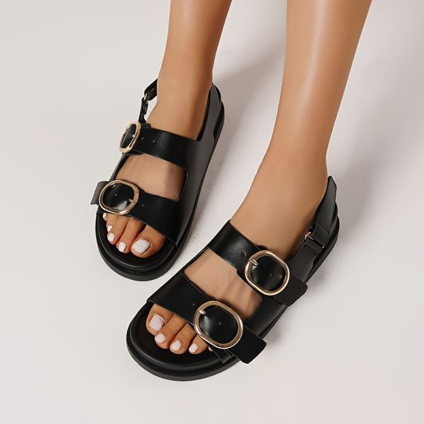 women's flat sandals comfortable casual summer beach vacation double buckle wide band sandals for women dress holiday leisure outdoor shoes