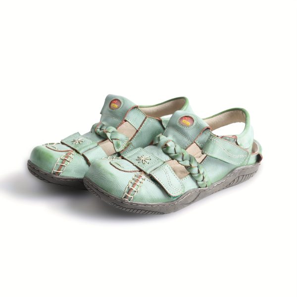 tma eyes women's summer french retro braided strap sandals with decorative cut outs adjustable hook and loop closure, breathable second layer cover & tpr sole, closed toe flat sandals for casual beachwear, fashionable footwear, durable comfort footwear