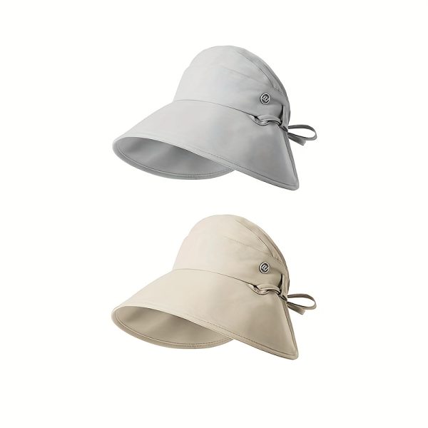 2pcs sets women's sun hats, wide brim semi open crown, breathable summer outdoor cap, adjustable strap, foldable, for horse racing events & casual outings, durable headwear, sun hats for women, quick dry fabric hat, elegant sun visor, sporty sun cap
